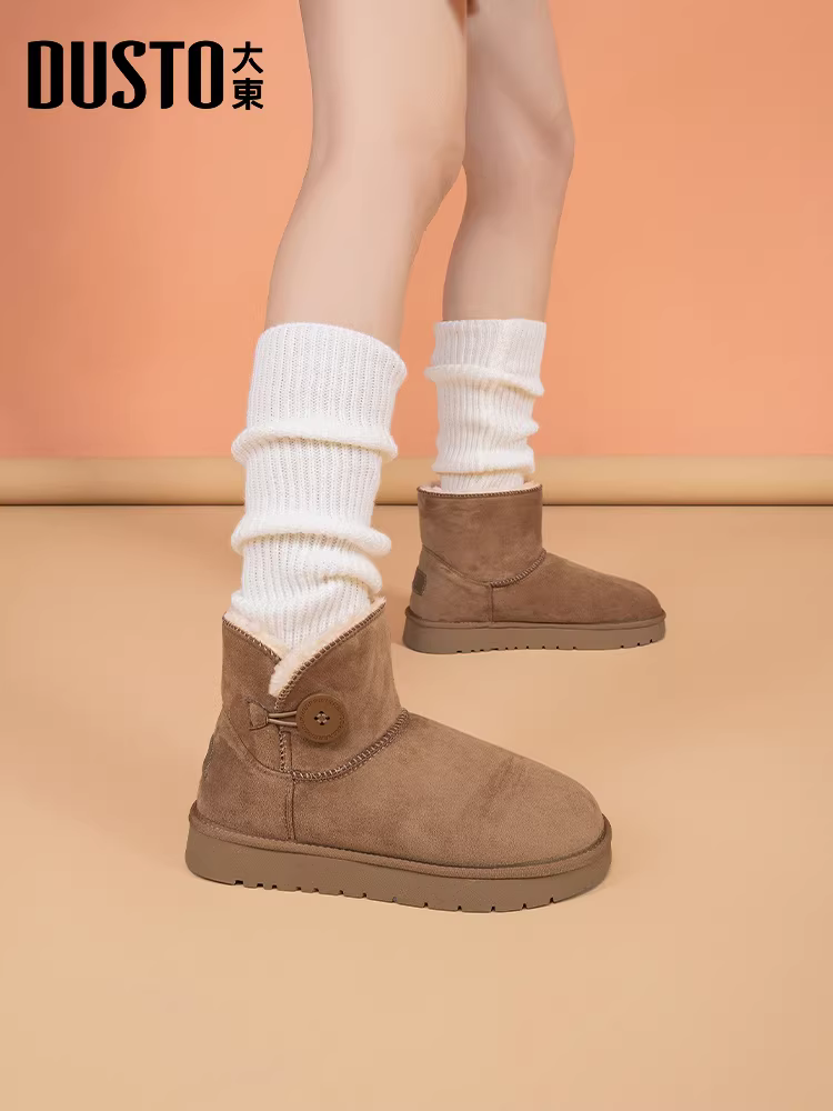 Giày bốt đi tuyết lót lông cừu Dadong dành cho nữ, kiểu dáng bán chạy mùa đông mới 2025, giày siêu đẹp, giày cotton đế dày kiểu bánh mì.