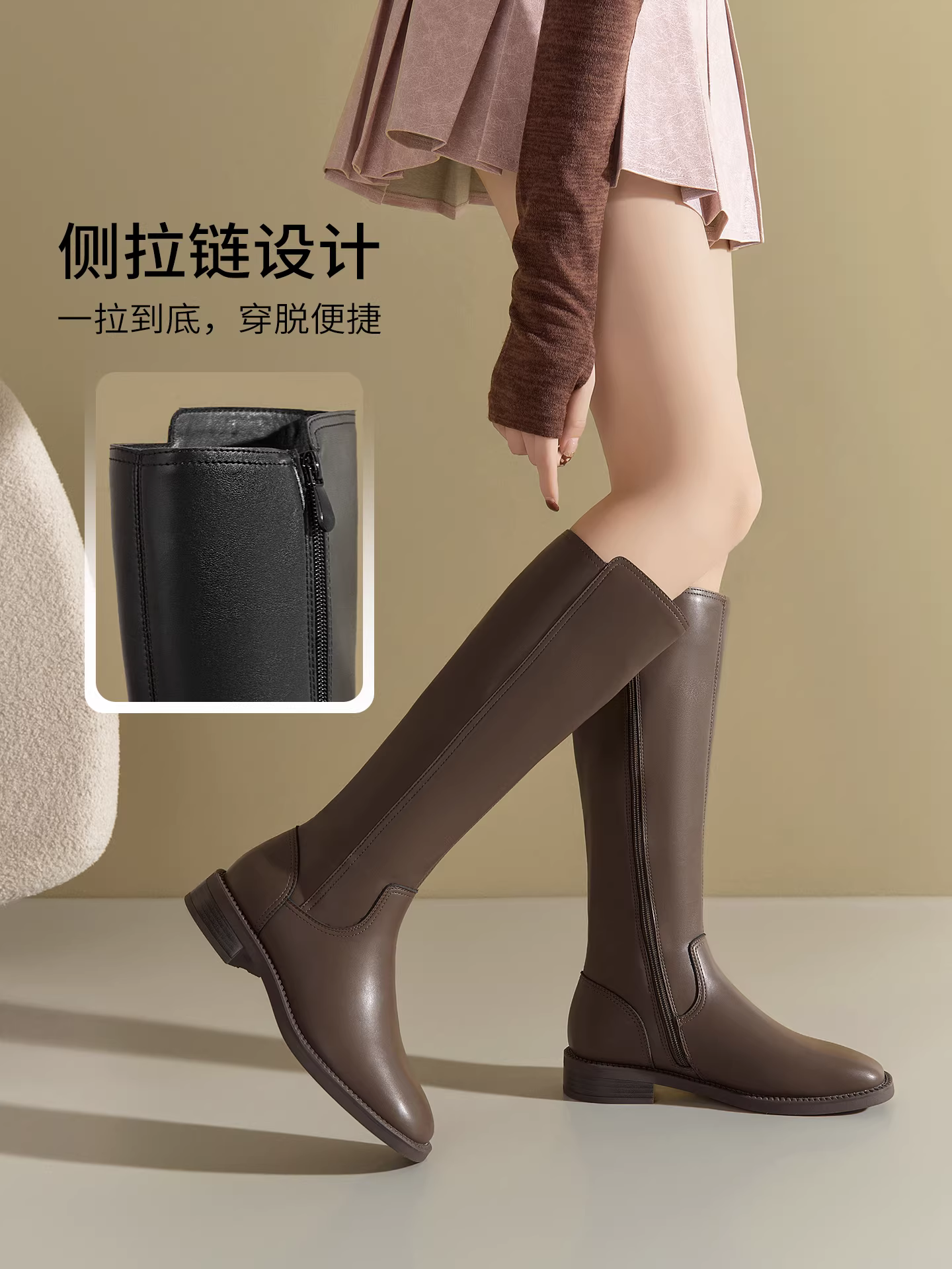 Giày bốt nữ Dadong Knight 2025 mới mùa thu đông màu đen, bốt cao quá gối dành cho phụ nữ nhỏ nhắn