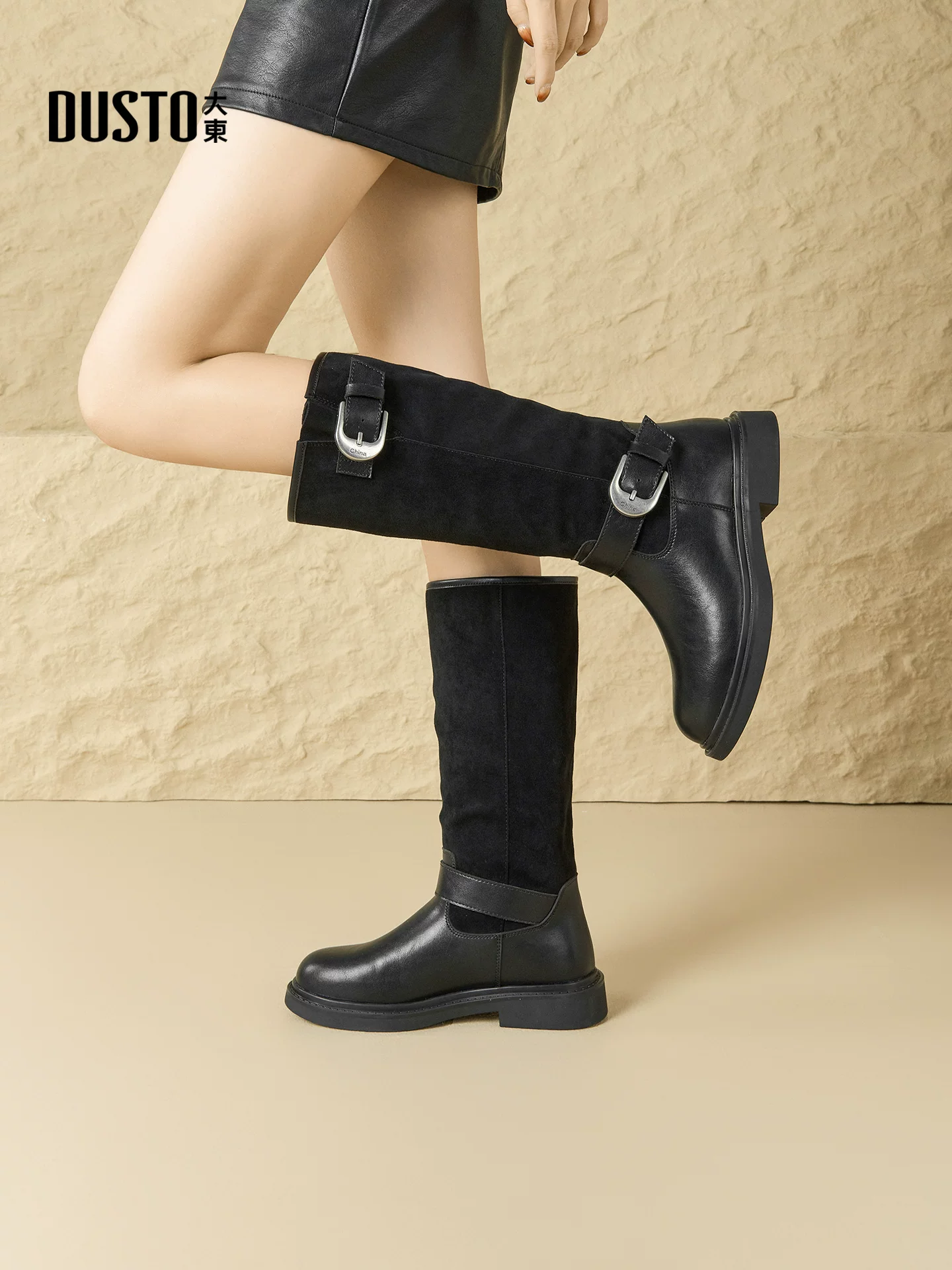 Giày bốt nữ cao đến giữa bắp chân 2025 kiểu mới mùa đông, kiểu xếp ly, kiểu cao cổ, kiểu miền Tây, kiểu đi cưỡi ngựa, lót lông Melard