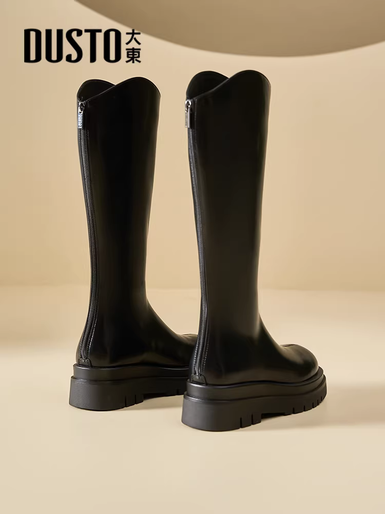 Giày bốt dài màu đen Dadong dành cho nữ, mẫu mới thu đông 2025, bốt cao cổ đế dày tôn dáng, bốt cao cổ đi xe.