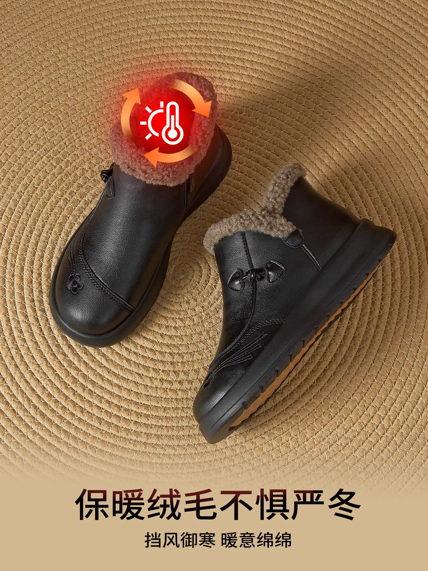 Giày bốt cotton của mẹ Dadong dành cho nữ 2025 Mẫu mới mùa đông dành cho người trung niên và người cao tuổi, Giày bốt đi tuyết ấm áp lót lông cừu với đế da mềm chống trượt.
