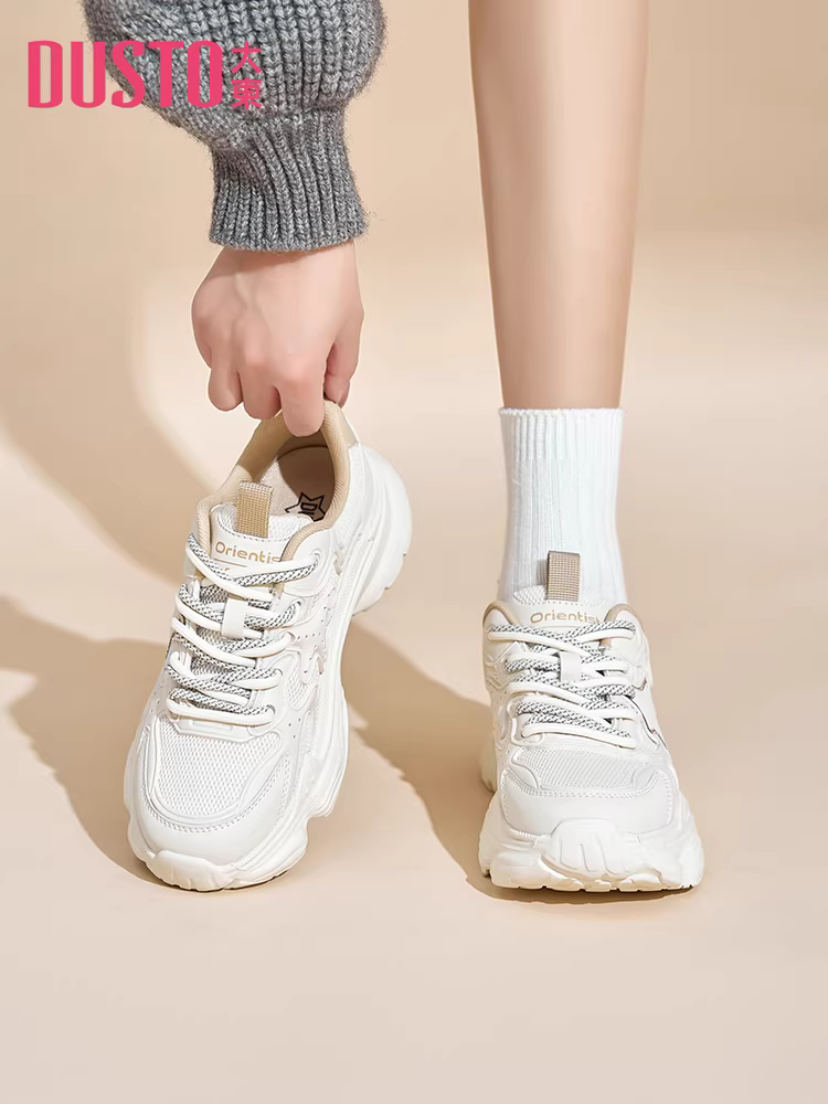 Giày bố nữ đế dày, kiểu mới thu đông 2025, giày thể thao nữ, giày sneaker trắng tăng chiều cao.