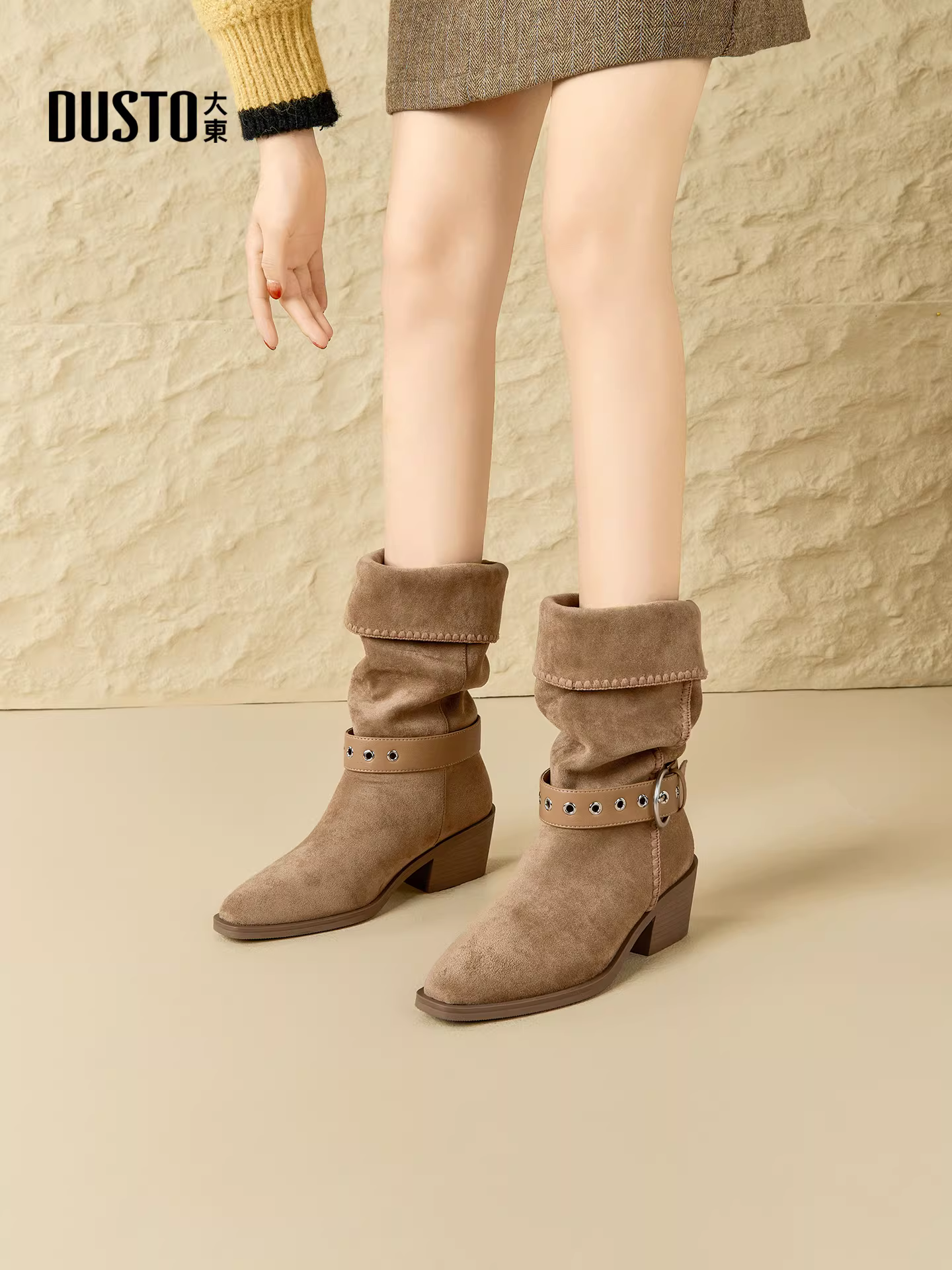 Giày cao bồi kiểu Tây Dadong Maillard dành cho nữ 2025, mẫu mới thu đông, siêu thời trang, kiểu dáng lười, giày nữ, gót dày, boots ngắn