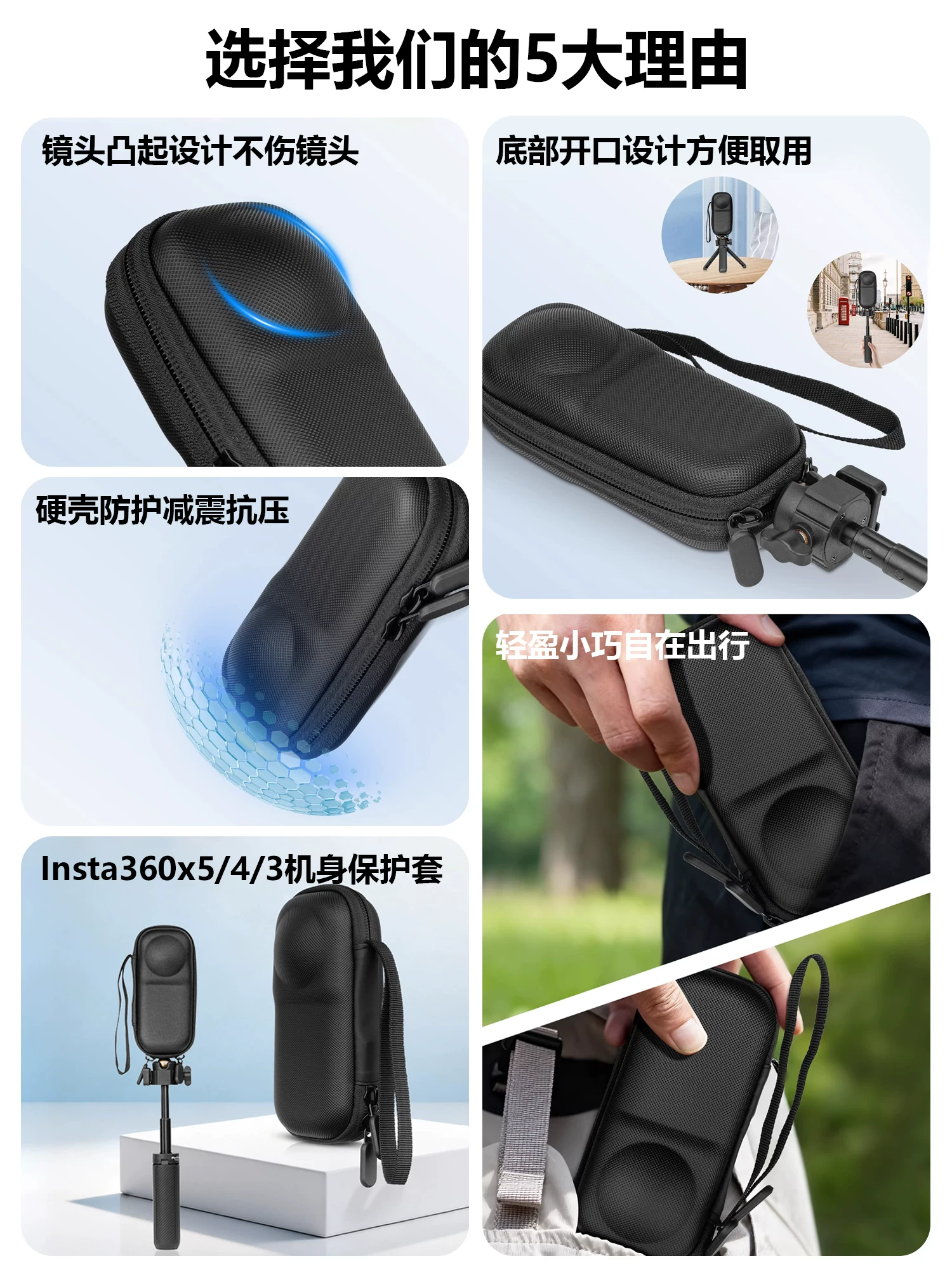 Hộp đựng thương hiệu Minifocus phù hợp với túi đựng Insta360 X5/X4/X3, hộp bảo vệ camera hành động toàn cảnh, miếng bảo vệ ống kính, nắp ống kính, phụ kiện hộp chống rơi.