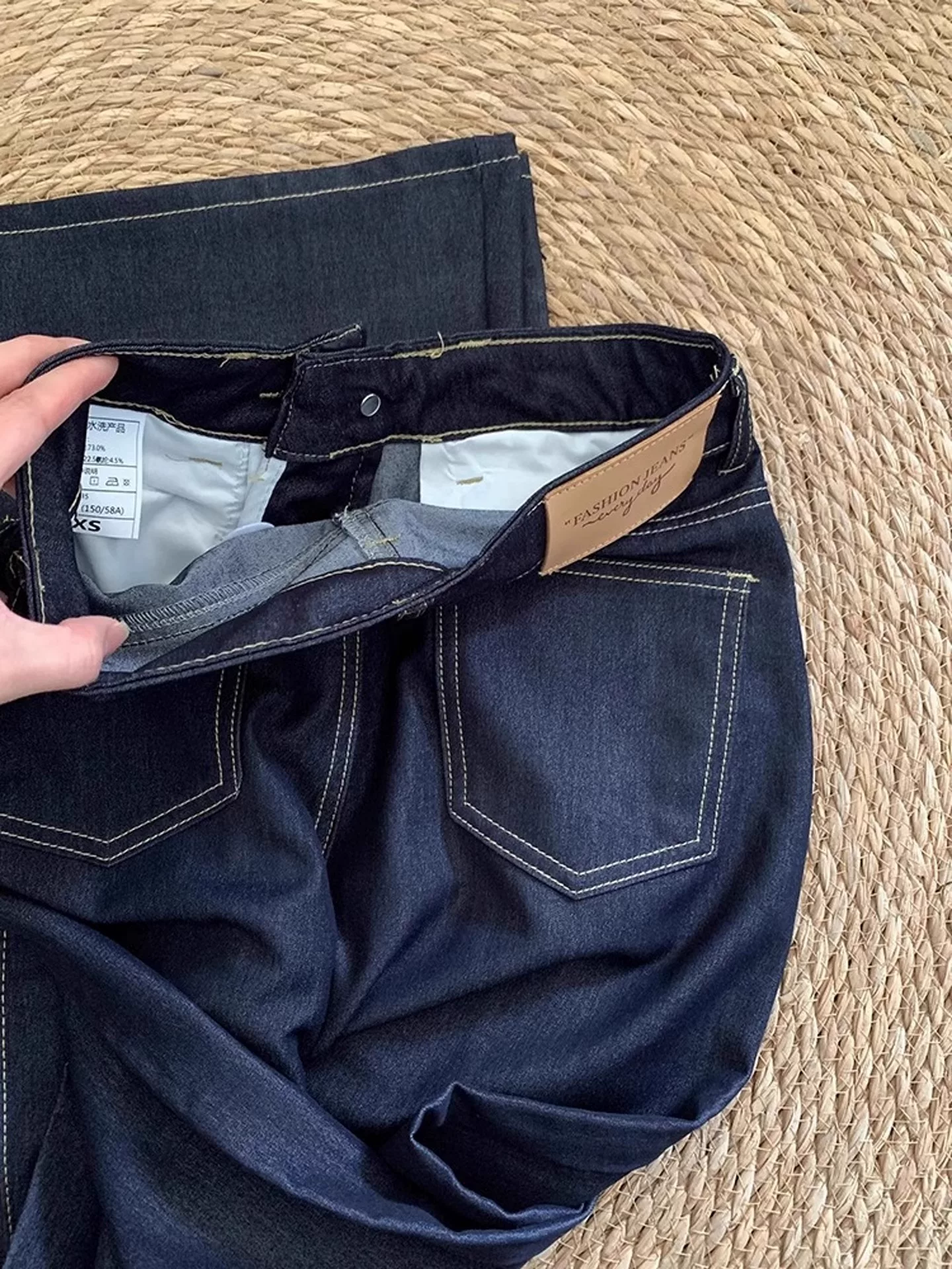 Quần jean ống thẳng màu xanh denim dành cho nữ, kiểu dáng mỏng mùa hè, cỡ lớn, lưng cao, tôn dáng, quần ống rộng bằng vải lụa băng mềm mại.