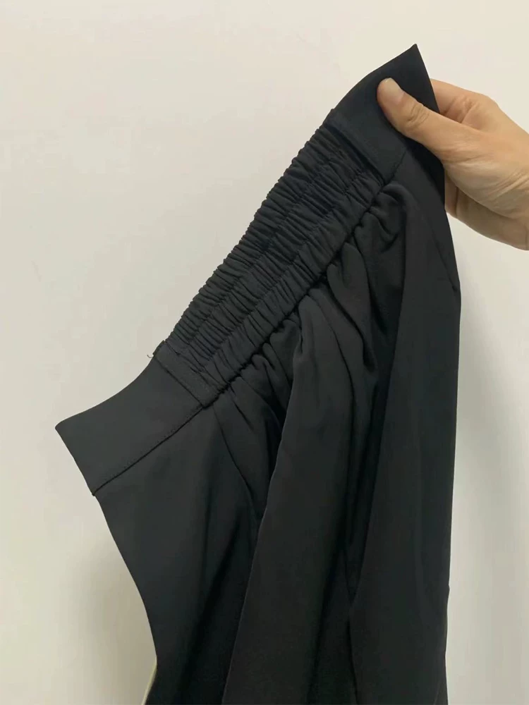 Quần âu dáng chữ lê màu đen, ống thẳng, kiểu thường ngày dành cho nữ, size lớn mùa hè, cạp cao, che hông, chất liệu mềm mại, quần ống rộng tôn dáng