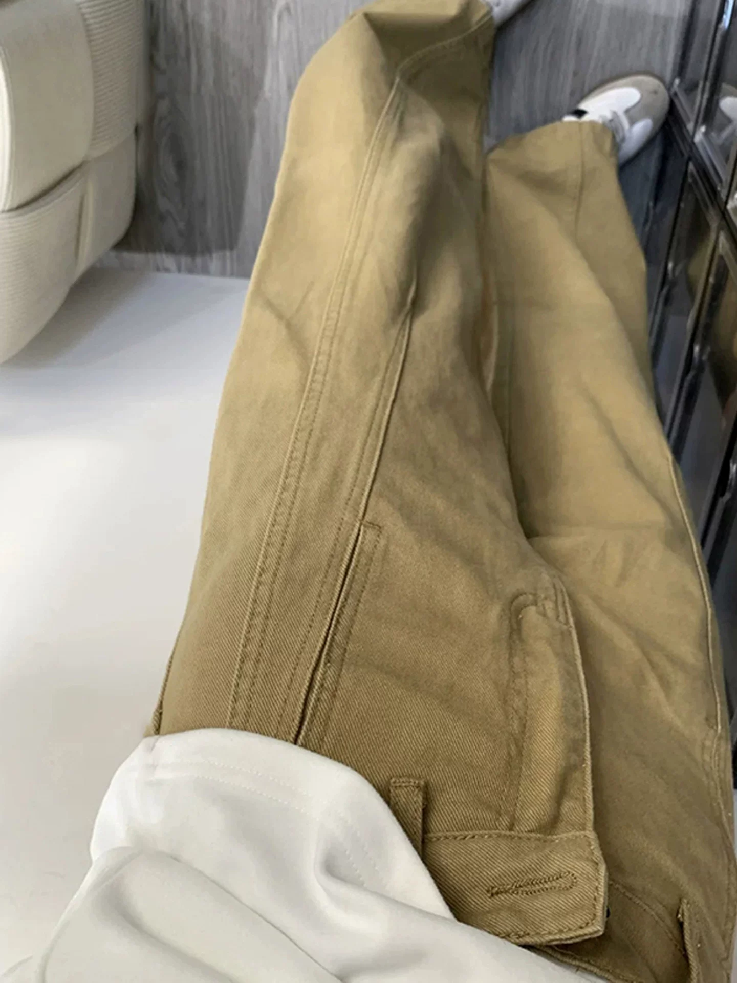 Quần kaki ống rộng cho nữ, mùa thu, cỡ lớn, lưng cao, dáng rộng, mềm mại, dáng nhỏ nhắn, quần denim ống thẳng