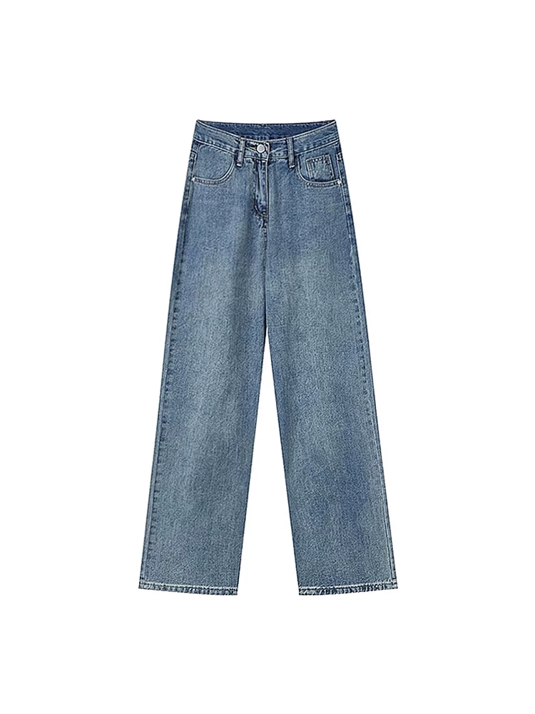 Quần jean dáng lê dành cho nữ, phong cách thu đông, lót lông cừu, cỡ lớn, lưng cao, dáng rộng, tôn dáng, ống thẳng, quần dài ống rộng.