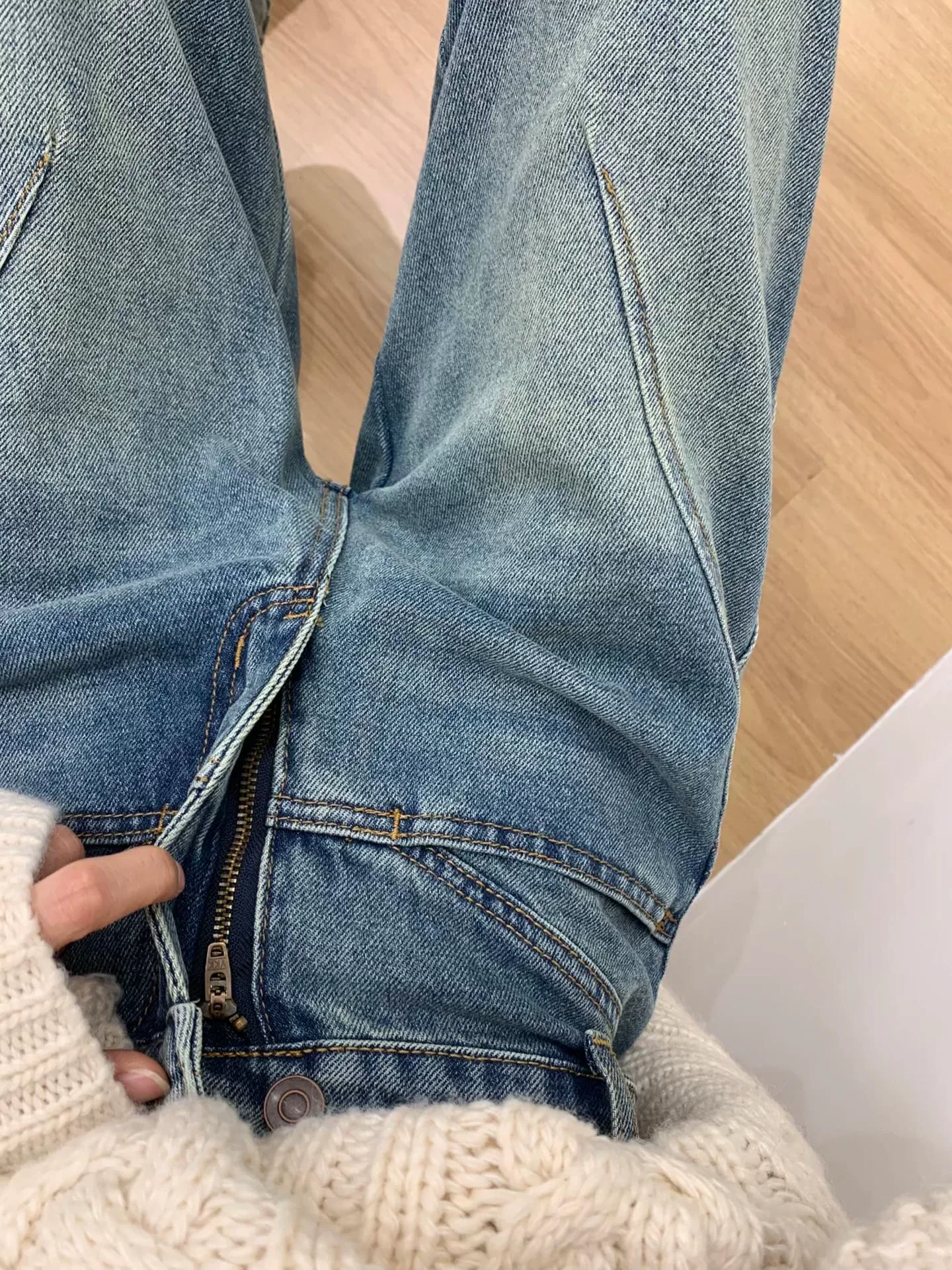 Quần jean viền cong dành cho nữ, phong cách mùa thu mới, cỡ lớn, lưng cao, dáng rộng, giảm béo, dáng quả lê, nhỏ nhắn, quần ống rộng