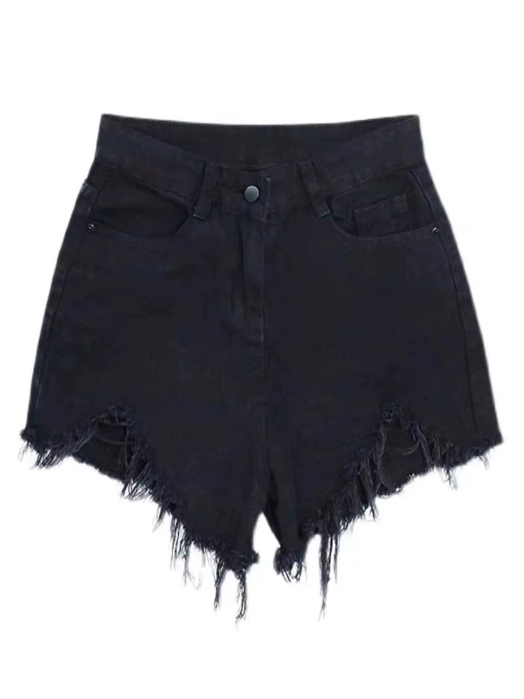 Quần short denim dáng lê dành cho nữ, size lớn mùa hè, cạp cao, dáng rộng, che hông, tôn dáng, dáng chữ A, rách, quần ống rộng