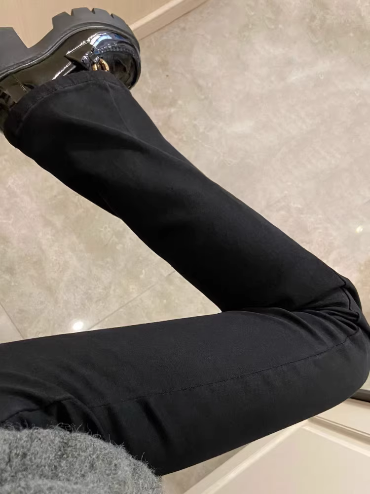 Quần jean ống đứng dáng quả lê dành cho nữ, cỡ lớn, lót lông cừu, dày dặn, cạp cao, co giãn, che hông, tôn dáng, quần dài xòe