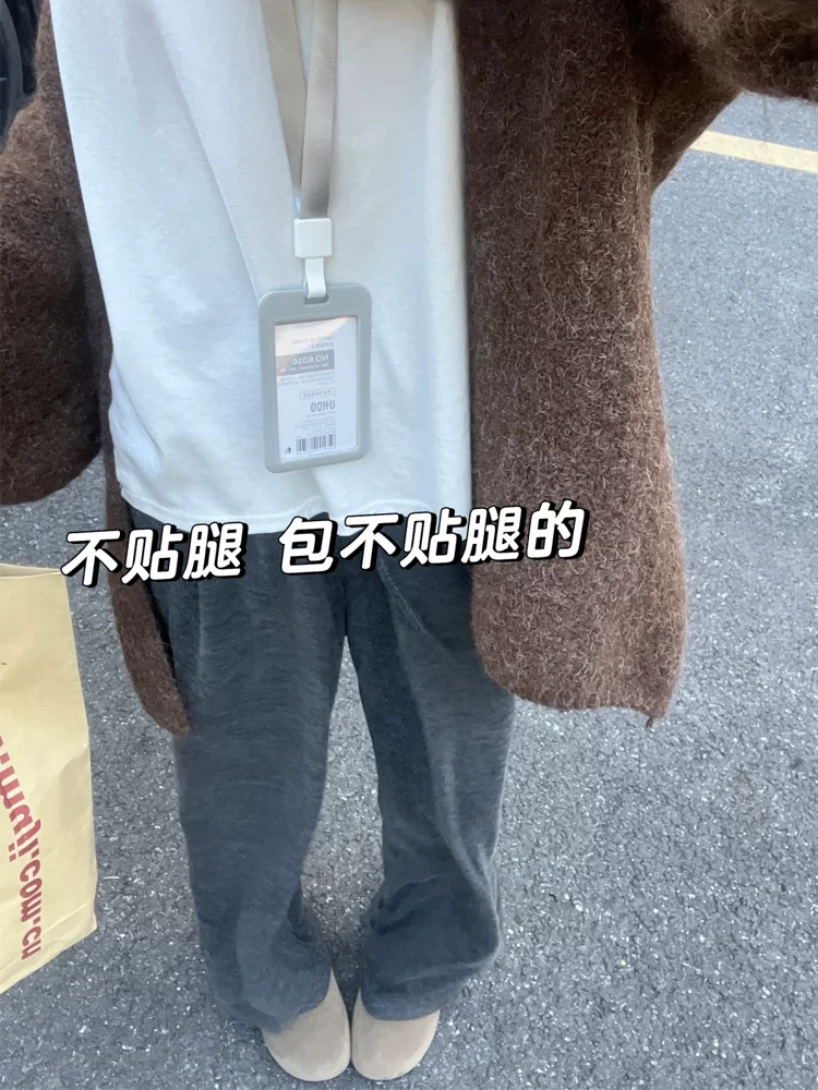 Quần gạo nếp kiểu lười dành cho nữ, mùa thu đông, lót lông cừu, cỡ lớn, lưng cao, dáng suôn, giảm béo, dáng quả lê, quần ống rộng thông thường