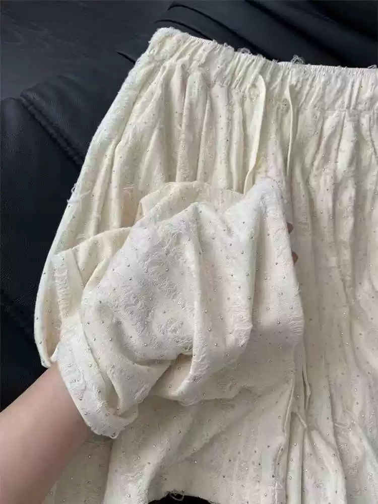 Quần thường ngày đính đá cho nữ, kiểu dáng mỏng mùa hè, cỡ lớn, lưng cao, dáng suôn, thon gọn, dáng quả lê, quần dài ống rộng thẳng