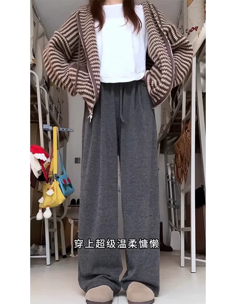 Quần gạo cho nữ, kiểu mới thu đông 2024, size lớn, cạp cao, chất liệu mềm mại, tôn dáng, dành cho người dáng quả lê, phong cách lười biếng, quần ống rộng.