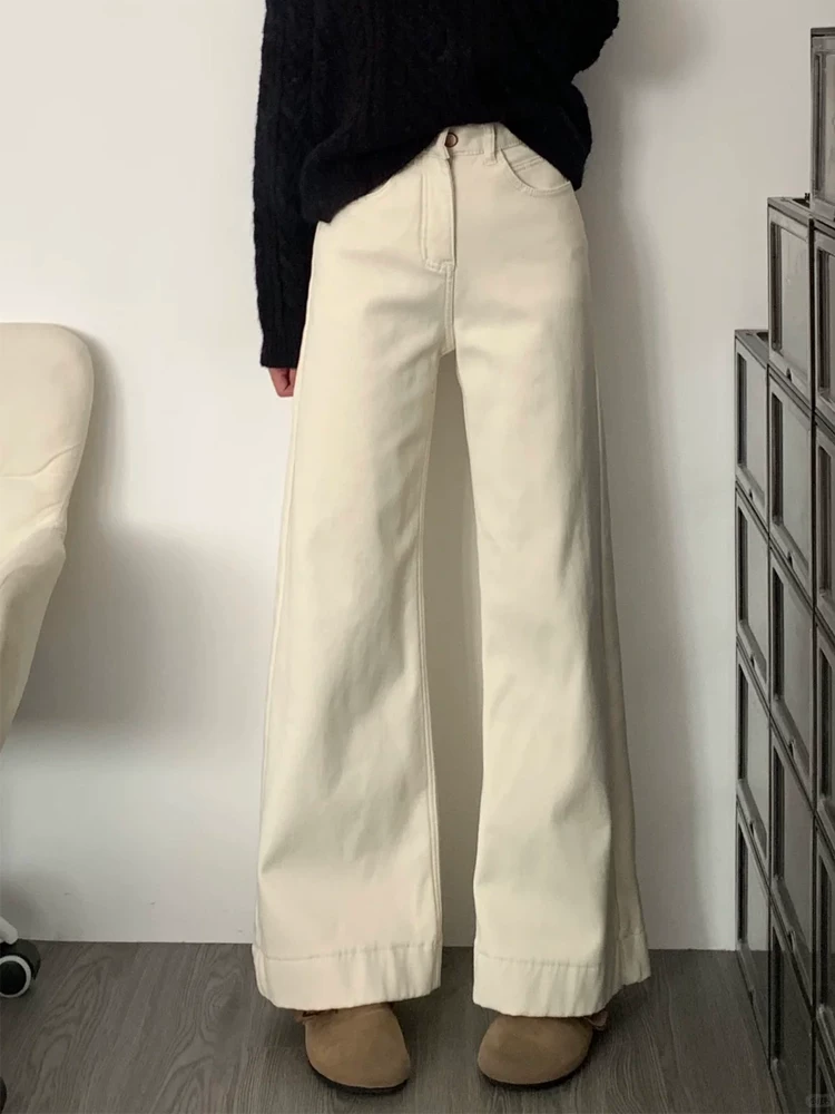 Quần jean dáng chuông màu mơ dành cho nữ, kiểu mới thu 2025, size lớn, cạp cao, tôn dáng, rộng rãi, chất liệu mềm mại