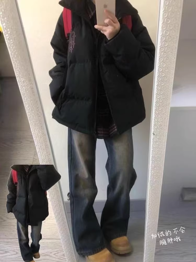 Quần jean ống loe dày lót lông cừu không co giãn dành cho nữ, phong cách thu đông, cỡ lớn, lưng cao, dáng rộng, giảm béo, quần ống rộng.