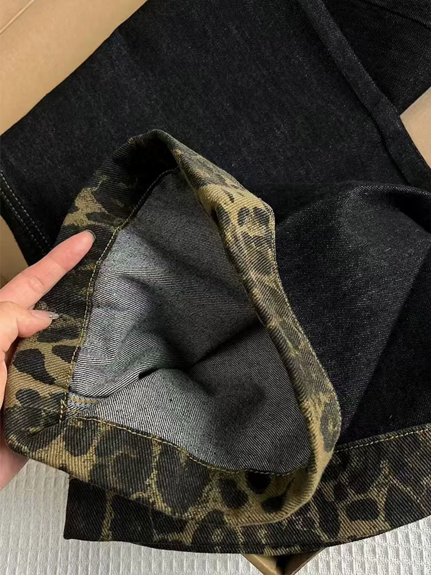 Quần jean chắp vá họa tiết da báo cổ điển dành cho nữ, mùa thu, cỡ lớn, dáng rộng, giảm béo, lưng cao, dáng quả lê, quần ống rộng thẳng