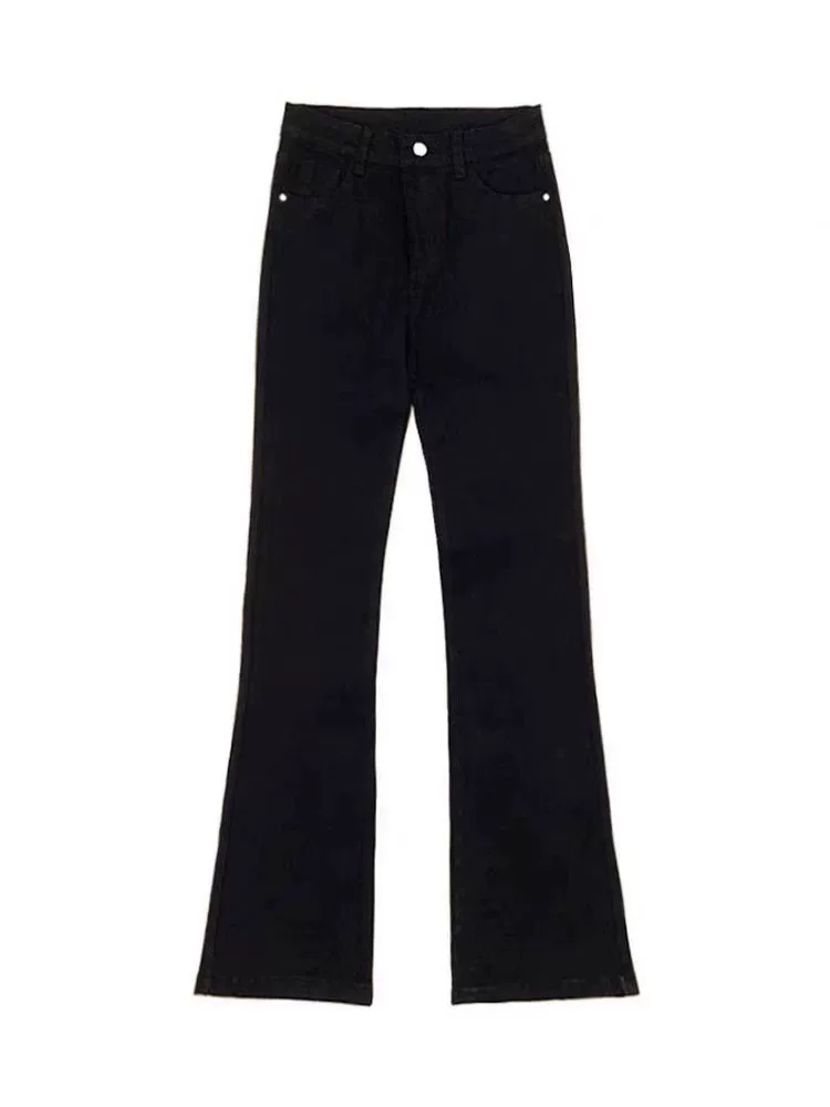 Quần jean dáng chuông nữ dáng nhỏ nhắn, size lớn, quần ống loe cạp cao co giãn che hông mùa thu giúp thon gọn