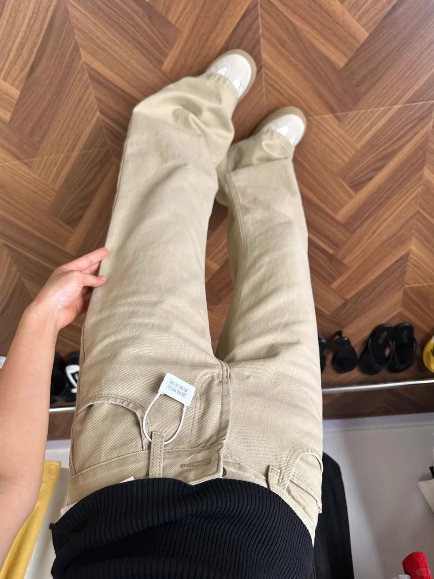 Quần jean ống loe màu kaki dành cho nữ, mùa thu, cỡ lớn, lưng cao, dáng rộng, thon gọn, mềm mại, dài chạm sàn, quần ống chuông kiểu móng ngựa