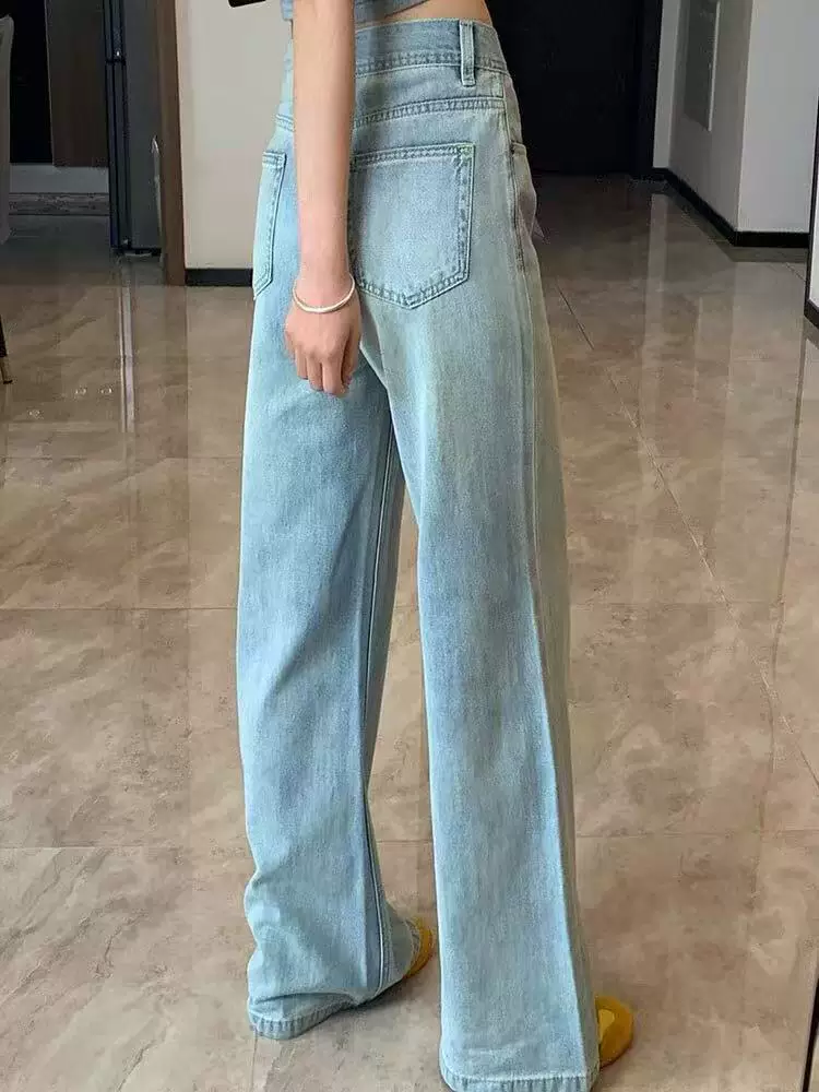 Quần jean Tencel xanh nhạt không bó sát dành cho nữ, cỡ lớn mùa hè, lưng cao, dáng rộng, tôn dáng, quần ống loe