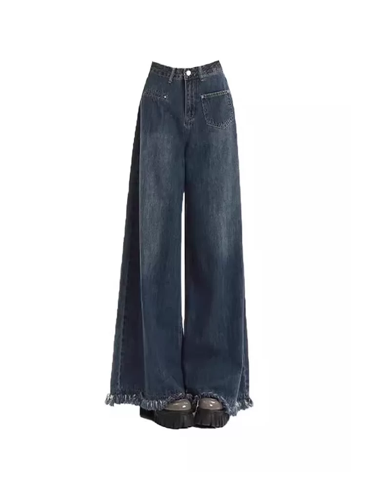 Quần jean ống thẳng dáng quả lê dành cho nữ, mùa thu, cỡ lớn, mập mm, hông rộng và đùi dày, lưng cao, dáng rộng, dáng suông, quần ống rộng chữ A