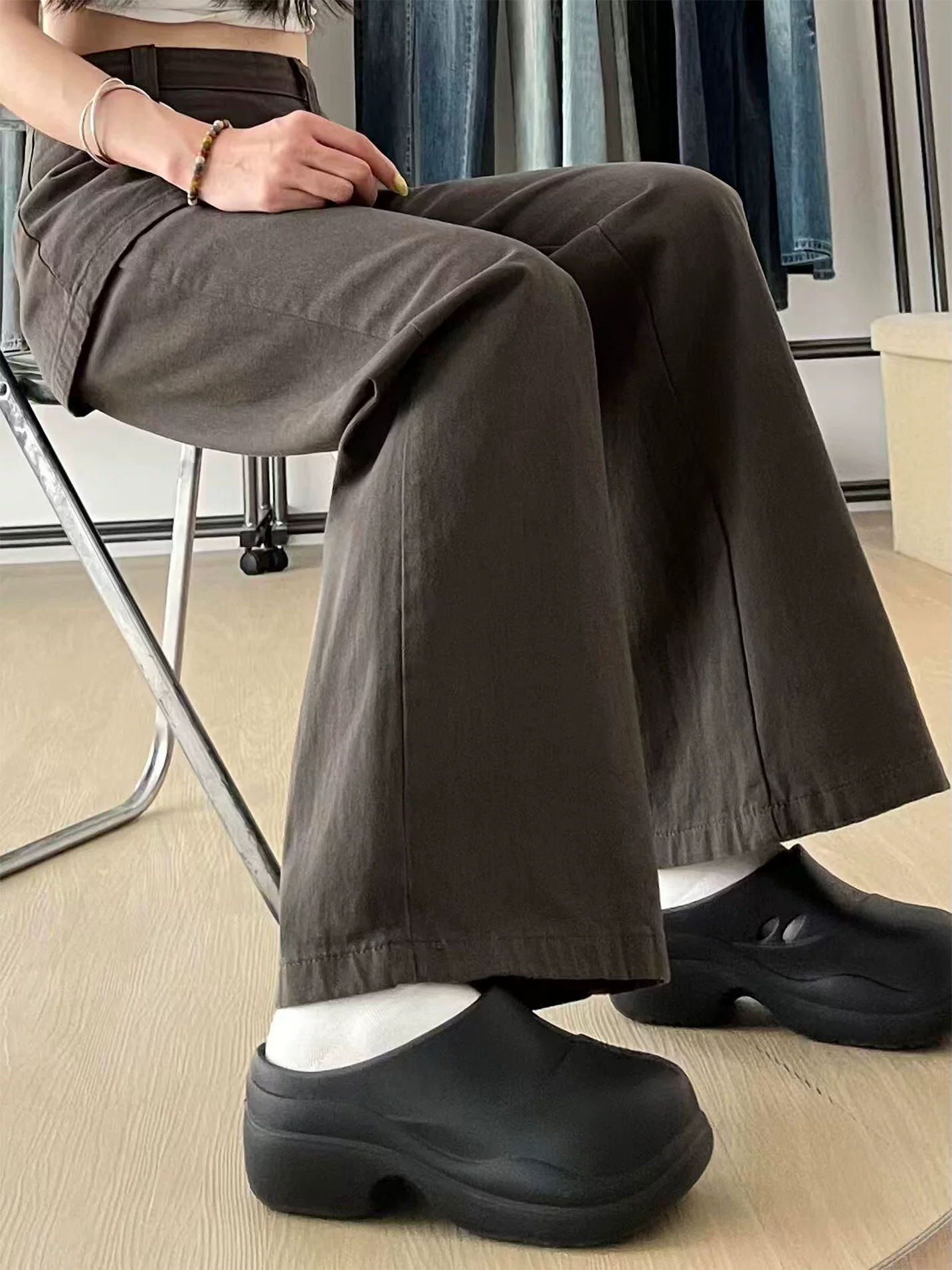 Quần jean dáng loe hai mảnh dành cho nữ, bộ sưu tập thu mới, size lớn, cạp cao, rộng rãi, tôn dáng, quần ống chuông.