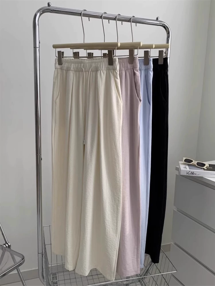 Quần mây phong cách lười biếng, quần sữa mặc thường ngày cho nữ, mùa hè, size lớn, cạp cao, dáng rộng, suôn mềm, tôn dáng, quần ống rộng kiểu Yamamoto