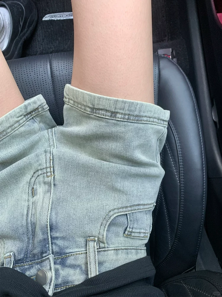 Quần short denim nữ vintage, size lớn mùa hè, cạp cao, co giãn, tôn dáng, ôm hông, kiểu dáng chữ A nhỏ nhắn.