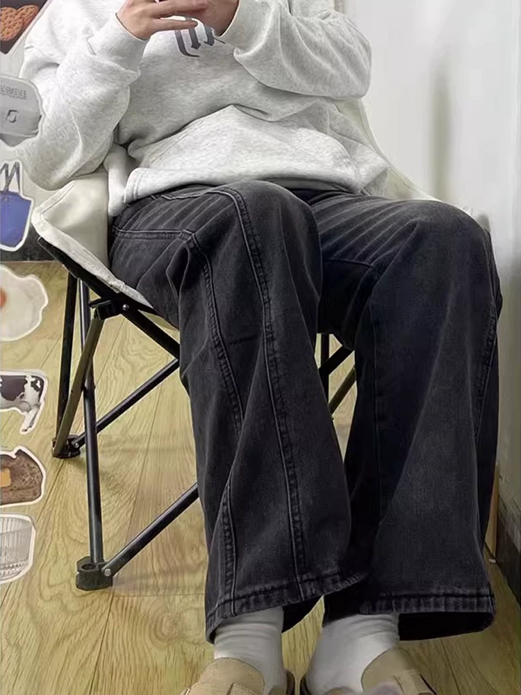 Quần jean ống đứng màu đen và xám dành cho nữ, cỡ lớn, mùa thu đông, lót lông cừu, dày dặn, sành điệu, cạp cao, giảm béo, quần ống rộng.
