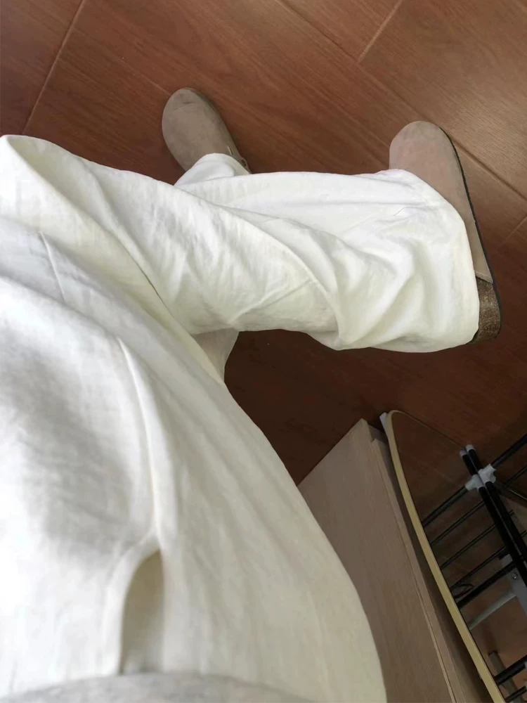 Quần màu trắng sữa Quần Yamamoto dành cho nữ, cỡ lớn mùa hè, lưng cao, dáng rộng, mềm mại, có họa tiết, giúp thon gọn, quần ống rộng thông thường.