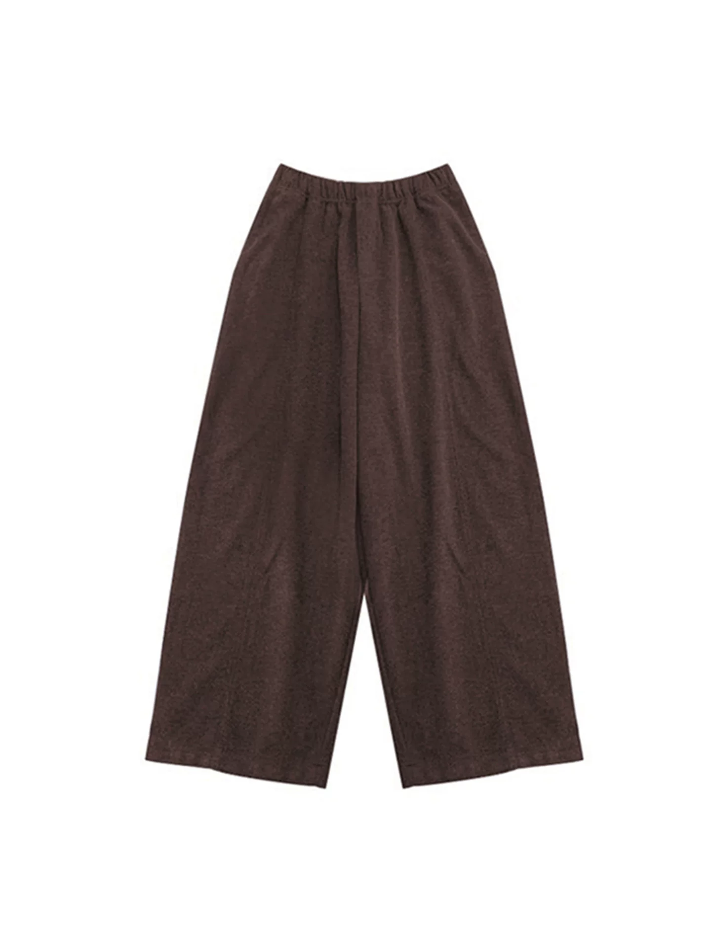 Quần ống rộng bằng len màu nâu dành cho nữ, lót lông cừu mùa đông, dày, cỡ lớn, lưng cao, mềm mại, thon gọn, dáng quả lê, quần ống thẳng thường ngày