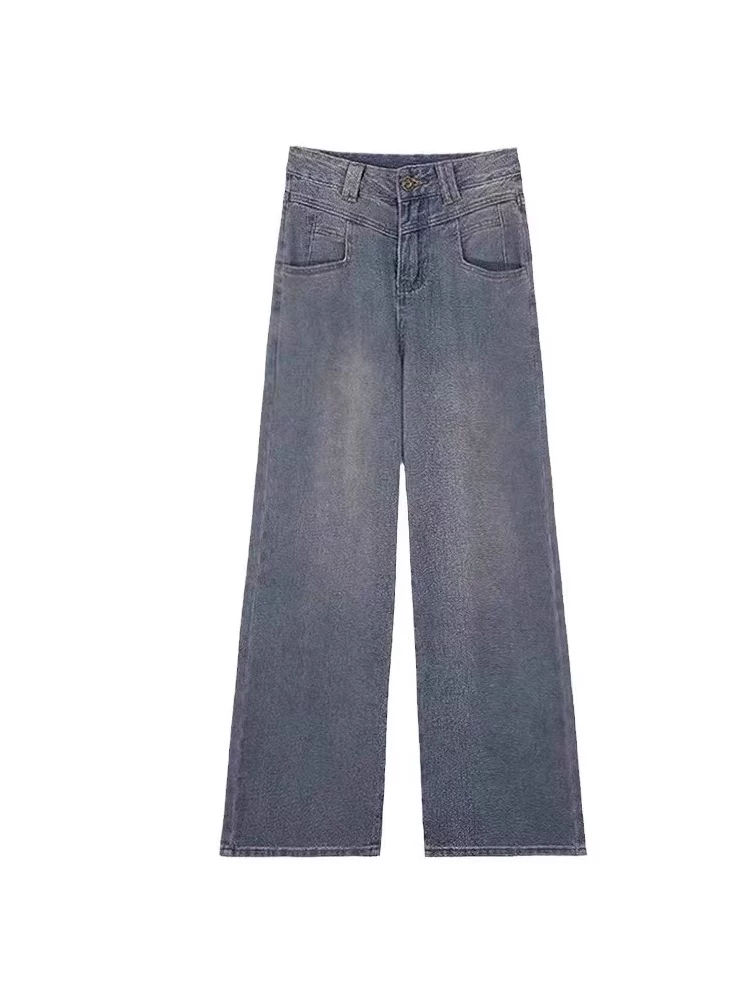 Quần jean ống thẳng họa tiết ngôi sao dành cho nữ, phong cách thu đông, cỡ lớn, lót lông cừu, dày dặn, cạp cao, che hông, giảm béo, quần ống rộng.