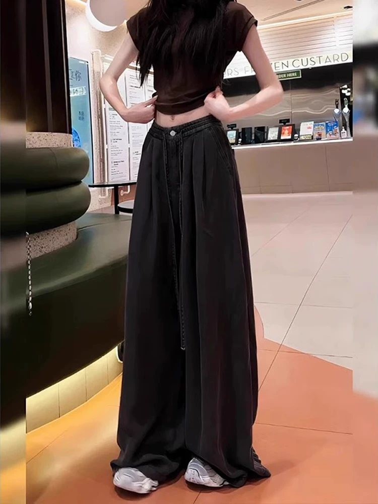 Quần jean ống rộng Tencel dành cho nữ, cỡ lớn mùa hè, lưng cao, dáng rộng, mềm mại, tôn dáng, dành cho người có dáng quả lê, quần dài chạm sàn