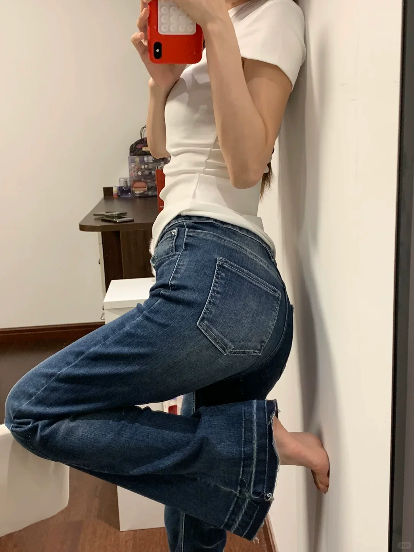 Quần jean ống loe lưng cao kiểu Mỹ cổ điển dành cho nữ, phong cách mùa thu mới, cỡ lớn, co giãn, tôn dáng, quần dài ống loe