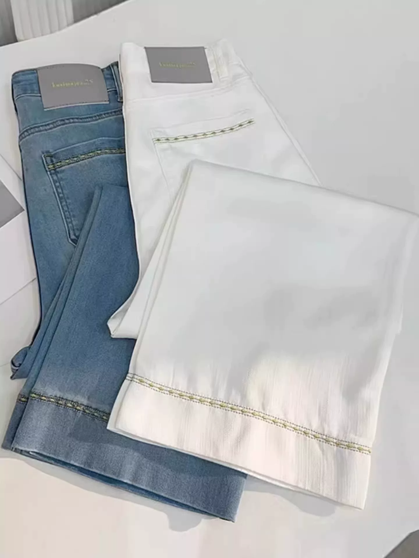 Quần jean lụa băng cho nữ, kiểu dáng mùa hè, cỡ lớn, lưng cao, giảm béo, dáng quả lê, quần ống thẳng Tencel chín phần