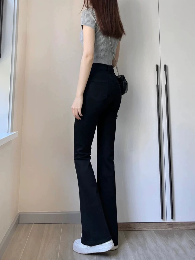 Quần jean dáng chuông, ống thẳng hơi loe dành cho nữ, size lớn, phong cách đầu thu, cạp cao, co giãn, che hông, quần bootcut tôn dáng