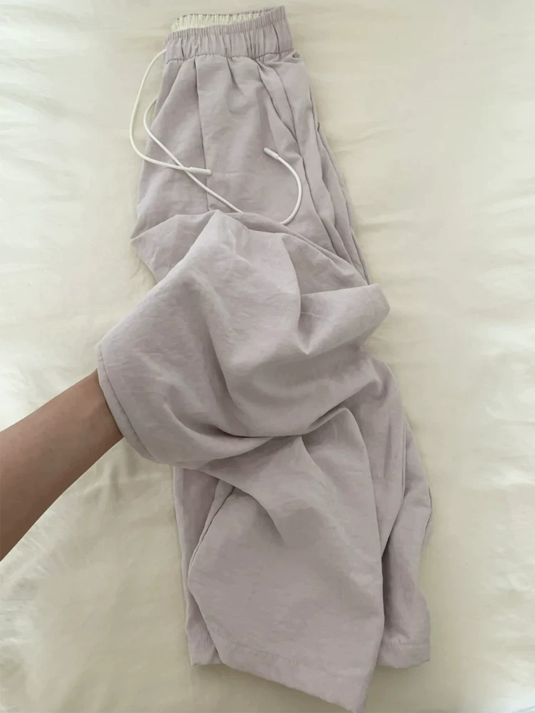 Quần ống rộng màu hồng giản dị dành cho nữ, cỡ lớn mùa hè, lưng cao, thon gọn, phong cách lười biếng, quần Yamamoto như mây.