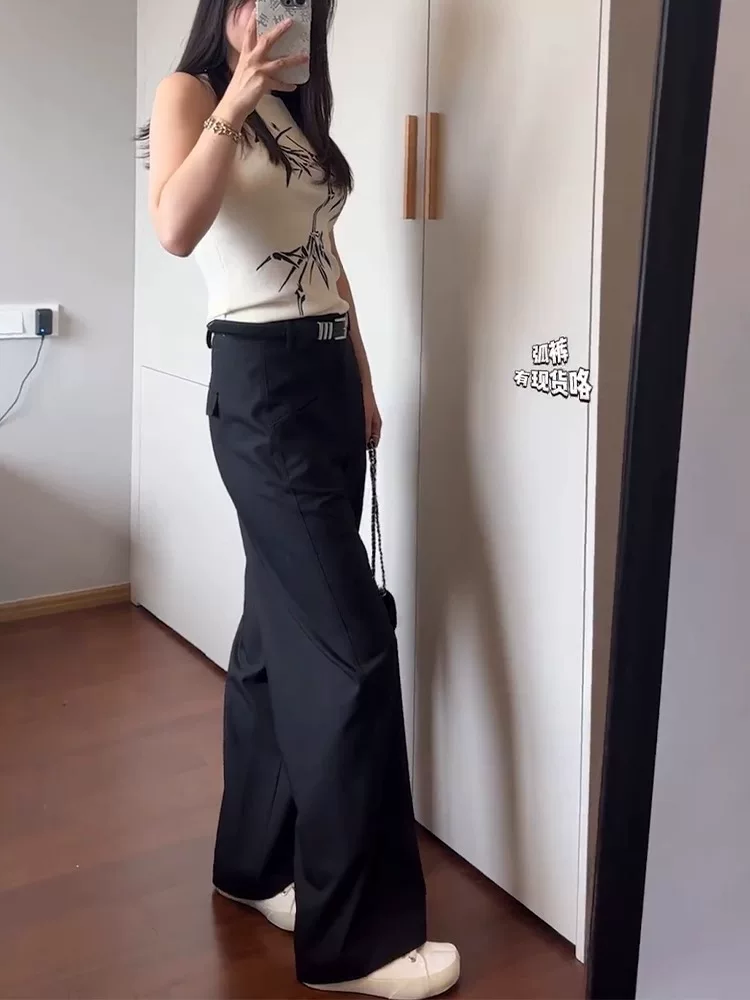 Quần body suit hình quả lê dành cho nữ, kiểu dáng mỏng mùa hè, cỡ lớn, lưng cao, che hông, mềm mại, giảm béo, quần ống rộng thông thường