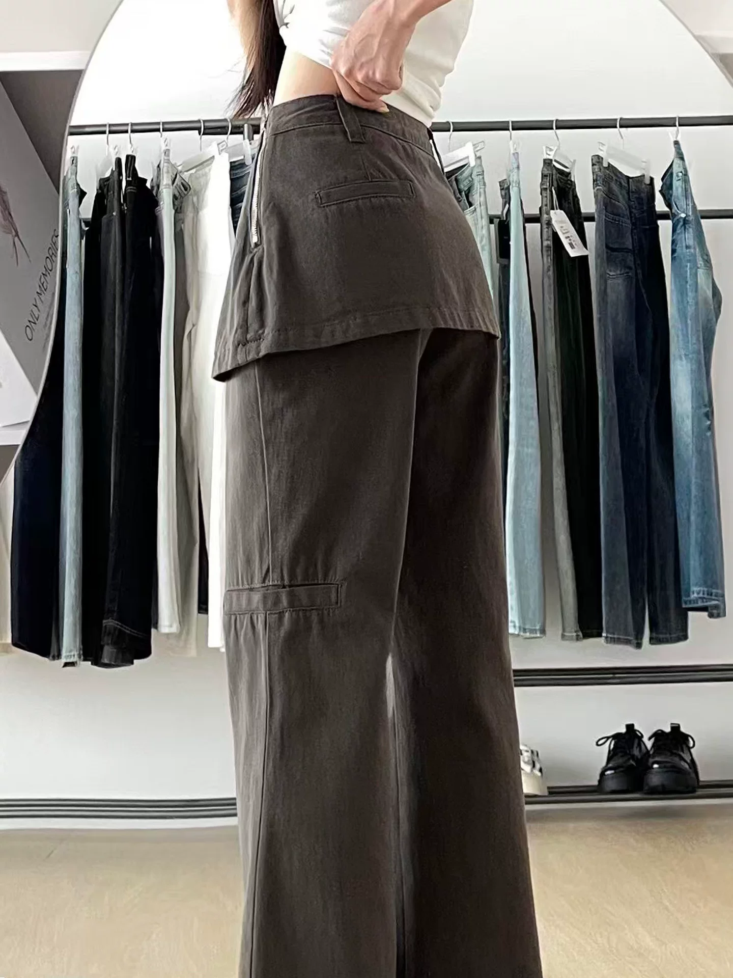 Quần jean dáng loe hai mảnh dành cho nữ, bộ sưu tập thu mới, size lớn, cạp cao, rộng rãi, tôn dáng, quần ống chuông.