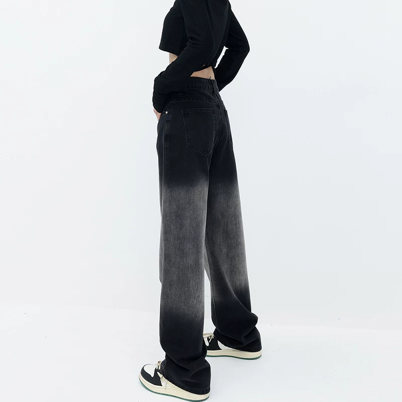 Quần jean ống đứng màu gradient hình quả lê dành cho nữ, cỡ lớn, lưng cao, dáng rộng, thon gọn, ống rộng, quần dài đến sàn