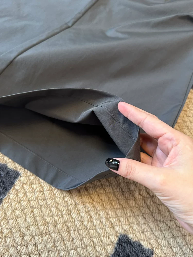 Quần cargo màu xám đậm kiểu Mỹ dành cho nữ, quần ống rộng dáng rộng, cạp cao, kiểu dáng rộng rãi, tôn dáng, mùa hè mới, size lớn