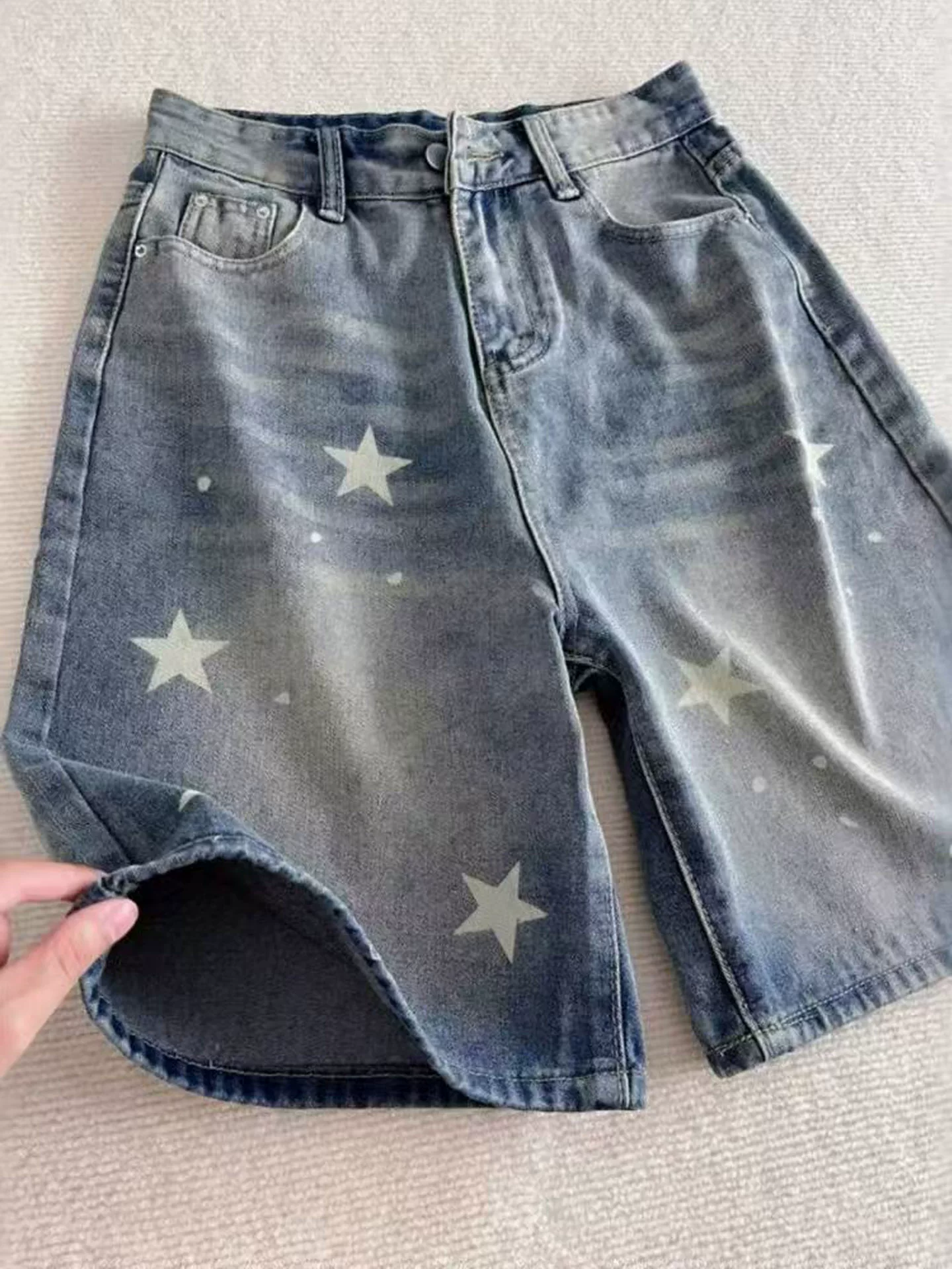 Quần short denim cổ điển dành cho nữ, kiểu dáng mỏng mùa hè, cỡ lớn, lưng cao, dáng rộng, thon gọn, ống thẳng, quần ống rộng dài vừa phải.