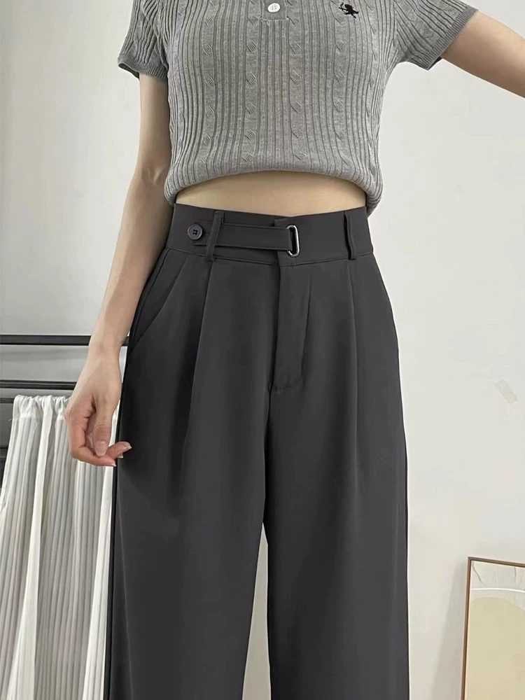 Quần âu dáng quả lê dành cho nữ, kiểu dáng mùa thu mới, cỡ lớn, lưng cao, rộng rãi, mềm mại, quần ống rộng giúp thon gọn vóc dáng