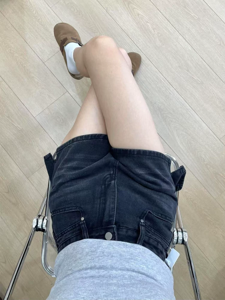 Quần short denim dáng lê dành cho nữ, kiểu dáng mỏng mùa hè, size lớn, cạp cao, xẻ tà che hông, quần ống rộng dáng chữ A tôn dáng