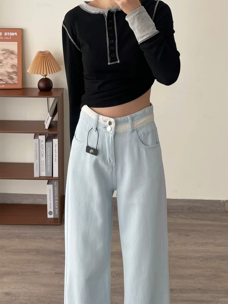 Quần jean ống thẳng cho nữ, kiểu xuân hè mới, size lớn, thiết kế dành cho phụ nữ có đường cong, cạp cao, che hông, giảm béo, quần ống rộng.