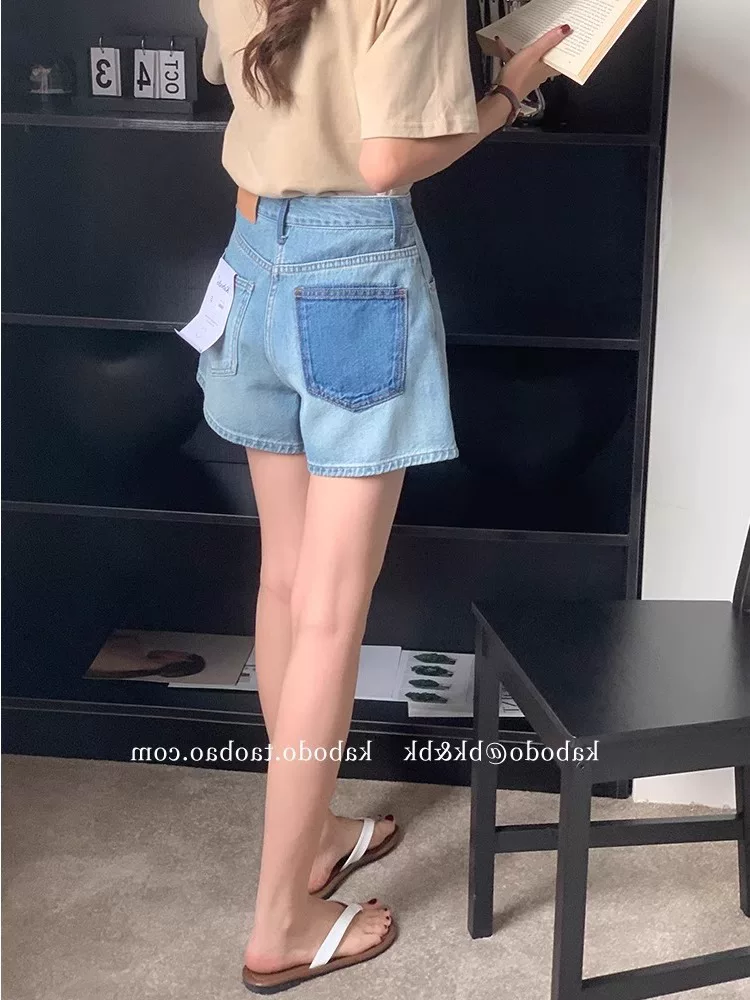Quần short denim ống rộng màu xanh nhạt dáng quả lê dành cho nữ mùa hè, size lớn, eo cao, dáng rộng, tôn dáng, kiểu chữ A, quần short ngắn