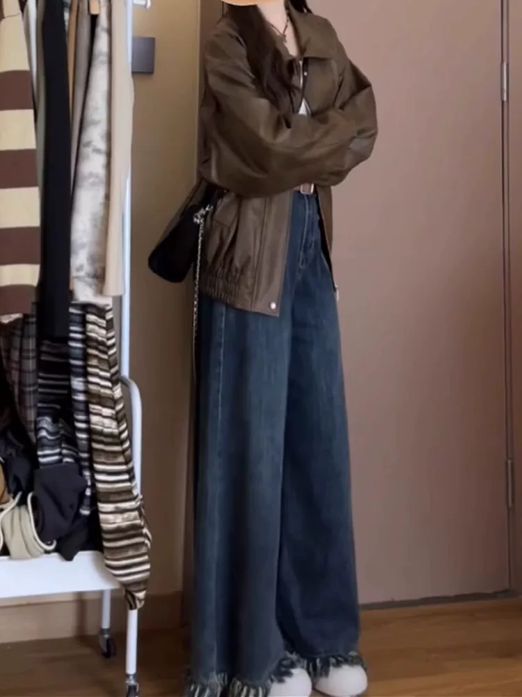 Quần jean ống thẳng dáng quả lê dành cho nữ, mùa thu, cỡ lớn, mập mm, hông rộng và đùi dày, lưng cao, dáng rộng, dáng suông, quần ống rộng chữ A