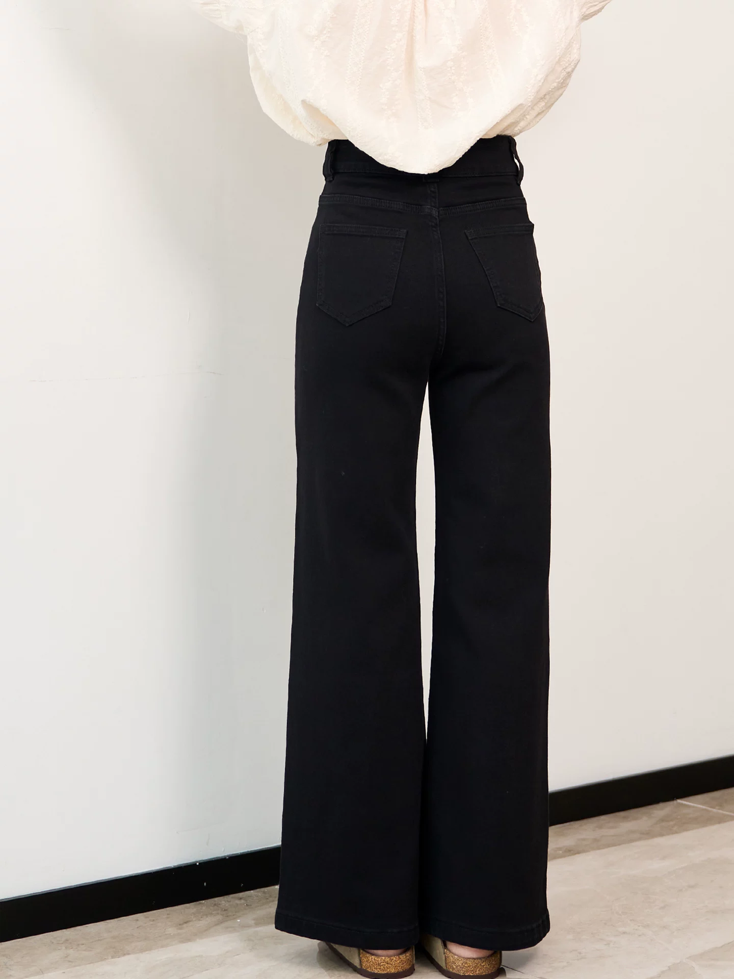 Quần jean đen cạp cao ống loe cho nữ, mùa thu, cỡ lớn, co giãn, giảm béo, dáng quả lê, quần ống chuông