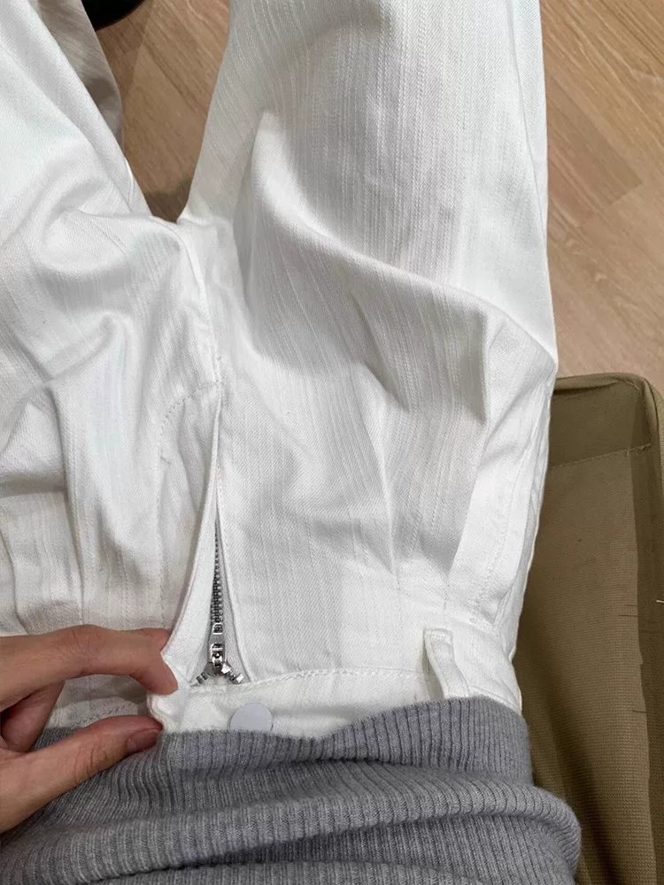 Quần âu nữ ống đứng màu trắng, hè 2025, chất liệu mỏng, size lớn, cạp cao, dáng rộng, suôn mềm, tôn dáng, quần ống rộng