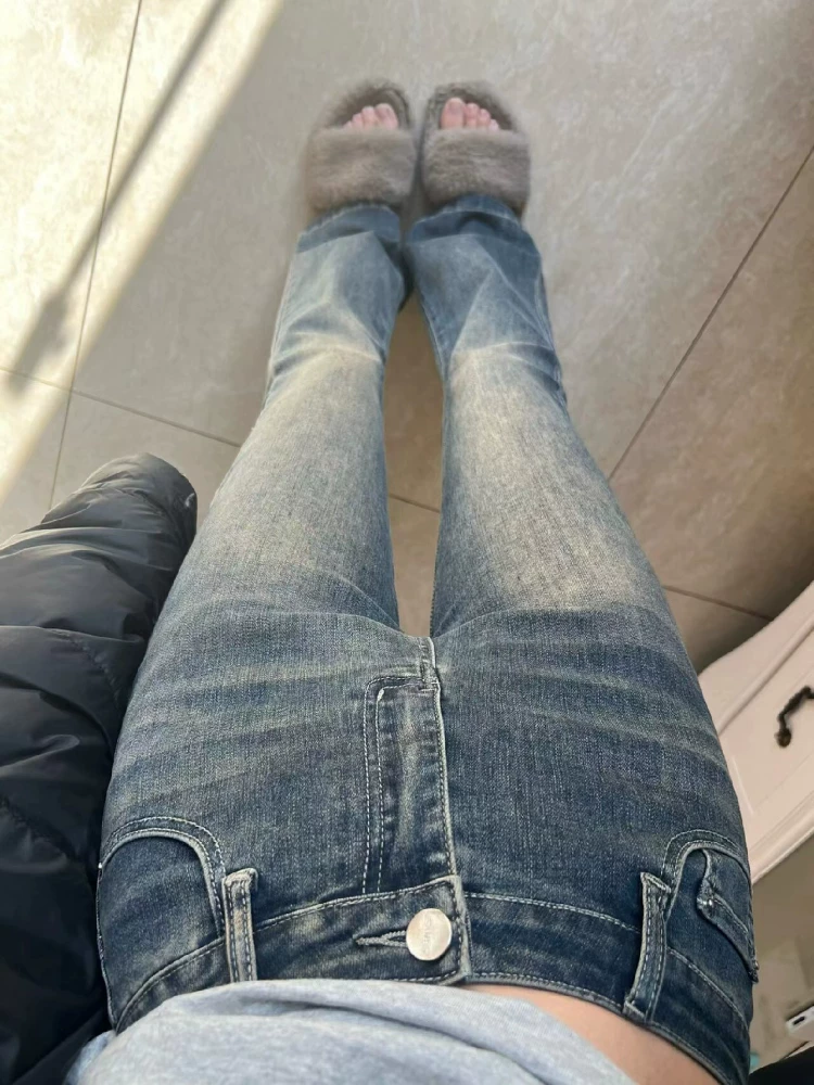 Quần jean ống loe màu xanh cổ điển dành cho nữ, kiểu dáng mới đầu xuân, cỡ lớn, lưng cao, co giãn, che hông, quần ống loe tôn dáng.